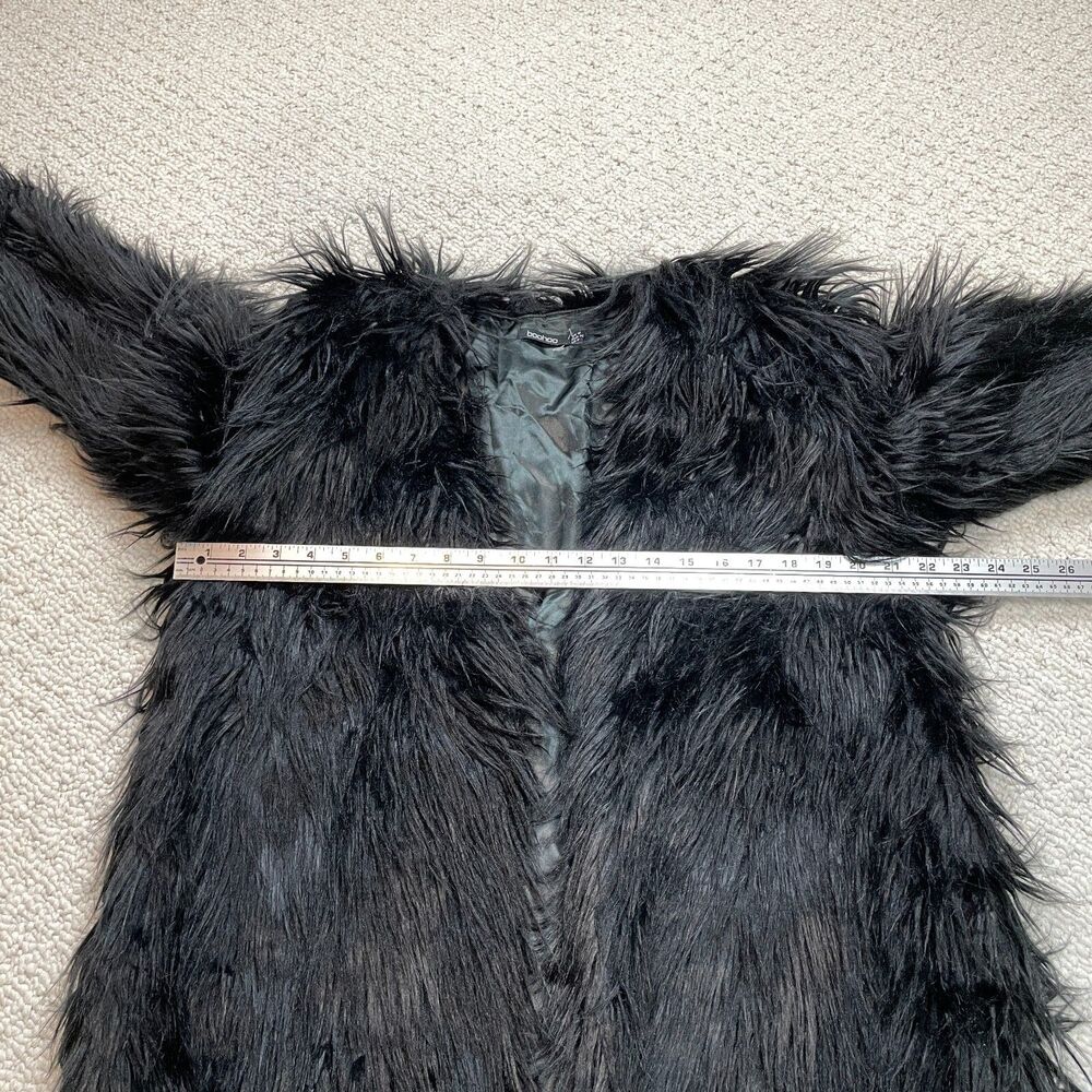 Boohoo Faux Fut Coat Womens 8 Black Long Sleeve Fuzzy Soft Polyester Overcoat - Picture 8 of 11